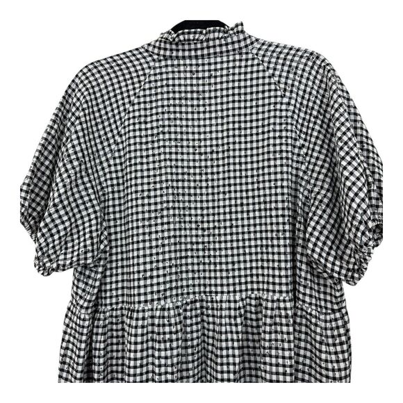 CeCe Tiered Mini Dress Short Sleeve Babydoll Sz Extra Large Black White Gingham - Picture 6 of 9